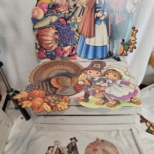 Vintage Diecut Thanksgiving/Fall figures Lot of 11 2 small 2 medium 7 Lg